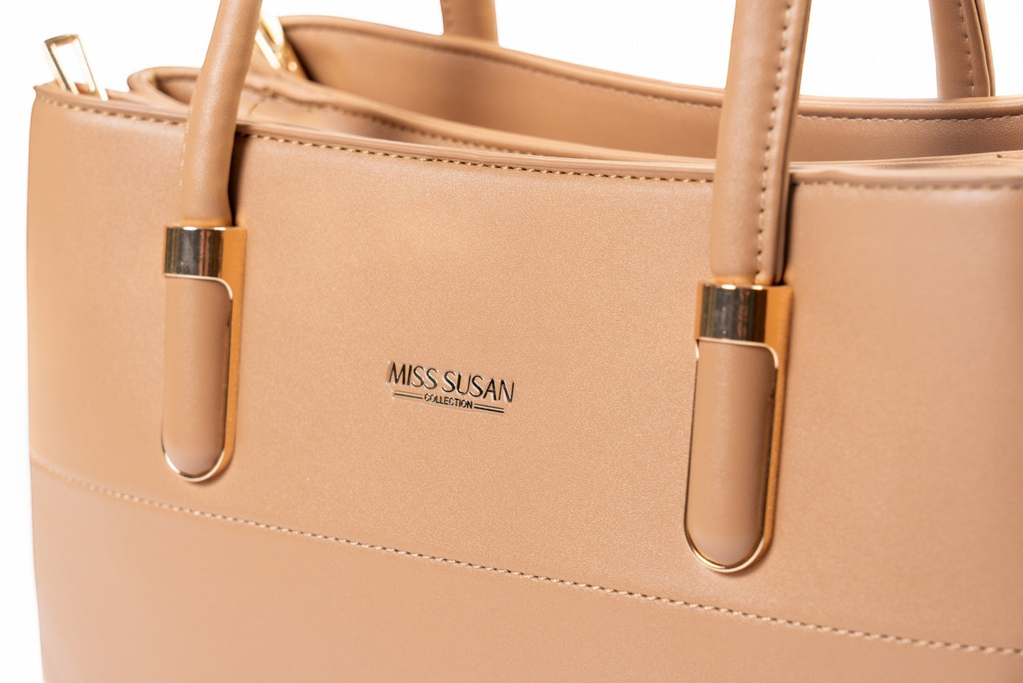 siddhata beige medium handbag in high quality PU leather with gold tone hardware and sturdy handles
