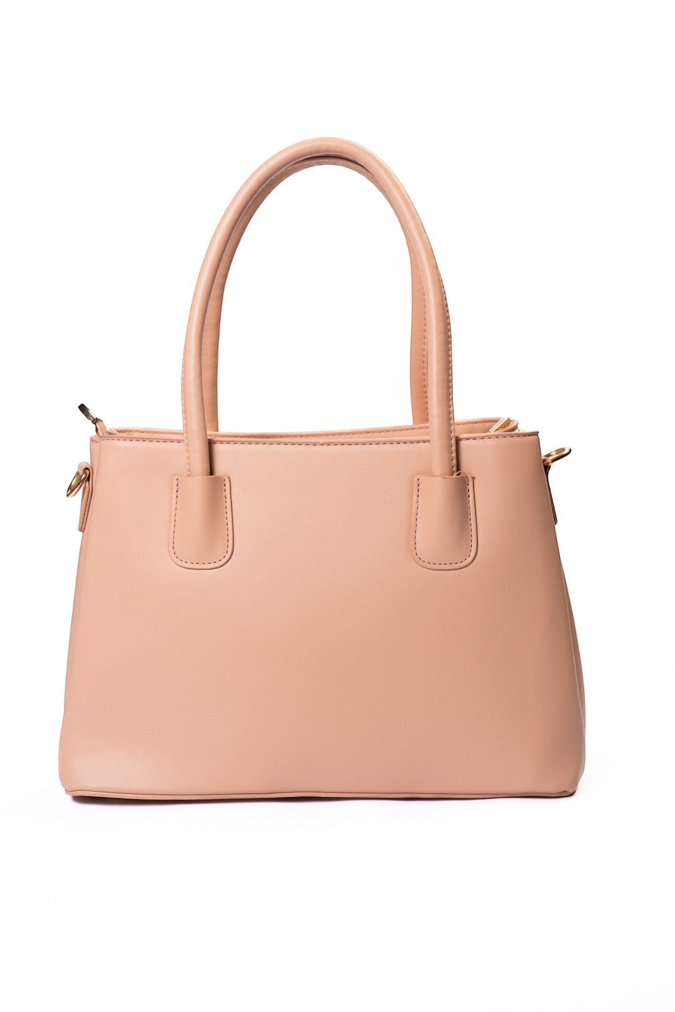 siddhata pink medium handbag in smooth PU leather with sturdy top handles and a spacious structured design