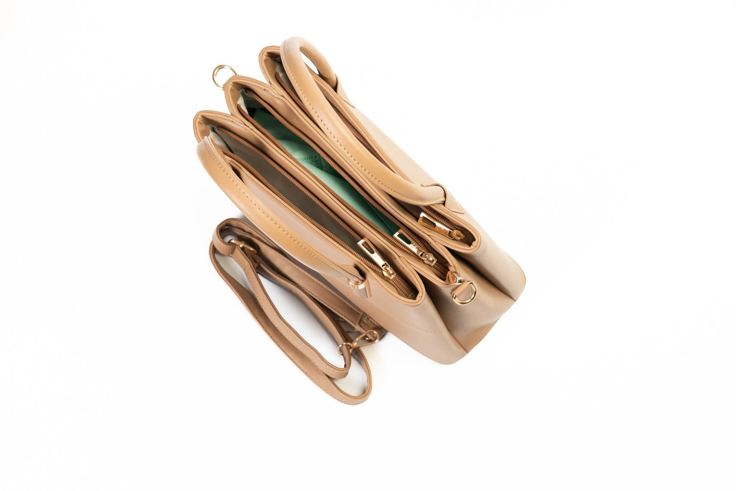 siddhata beige medium handbag in high quality PU leather with sturdy handles and a spacious zippered interior