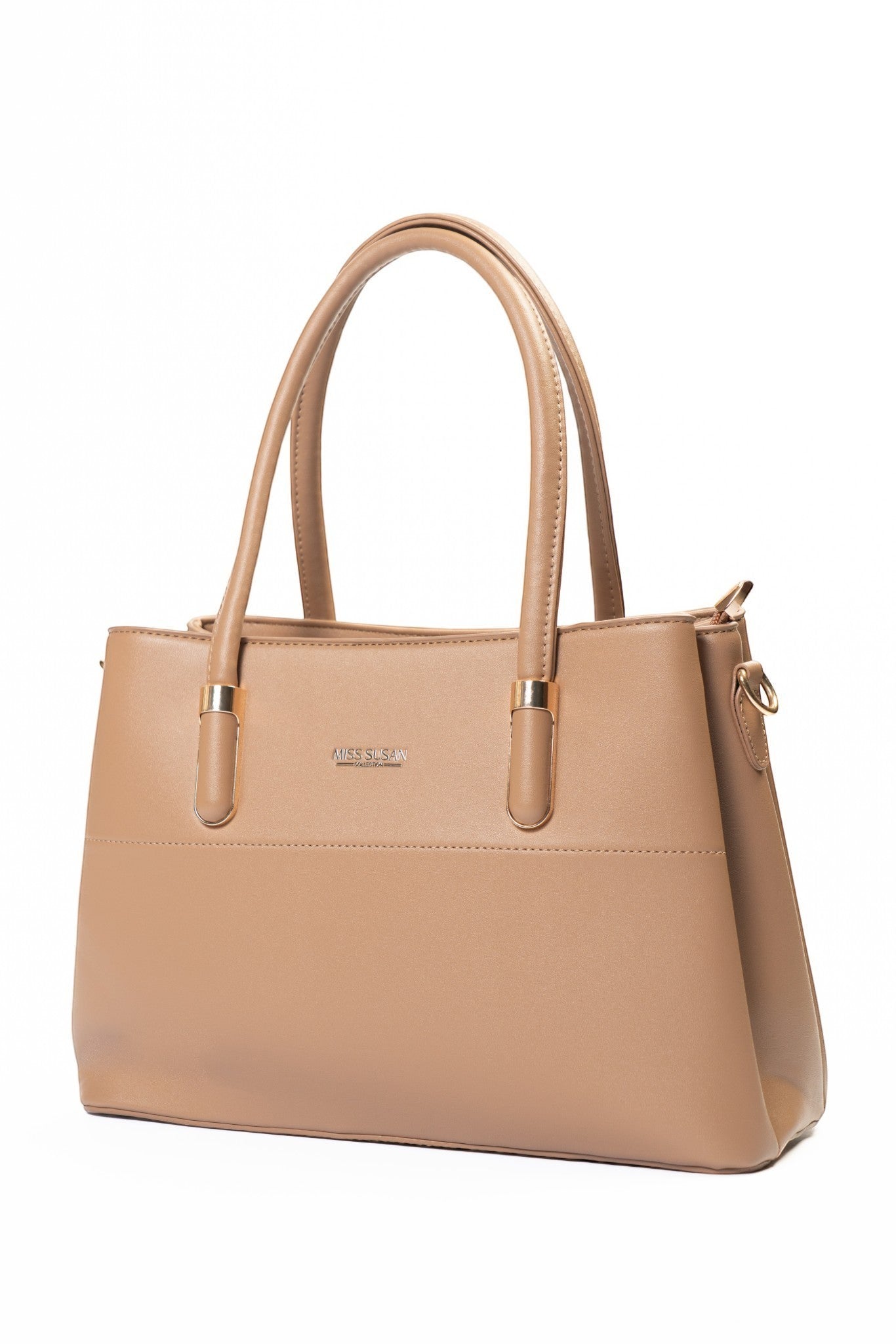 siddhata beige medium handbag in durable PU leather with sturdy handles and gold-tone hardware accents
