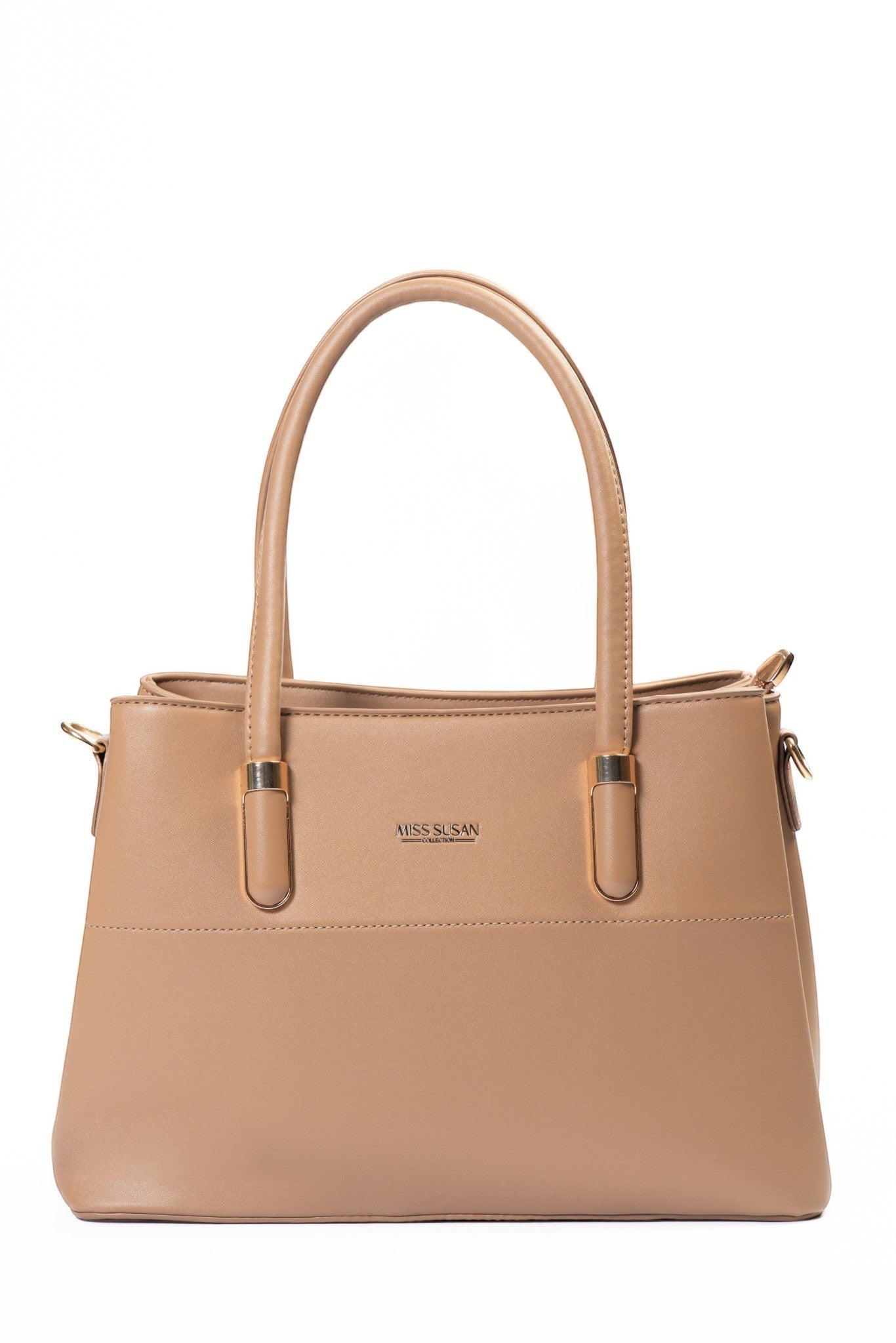 siddhata beige medium handbag in durable PU leather with sturdy handles and gold-tone hardware details