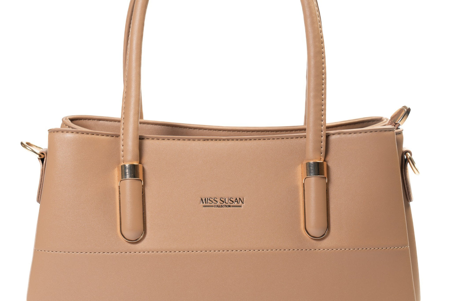 siddhata beige medium handbag in high quality PU leather with sturdy handles and gold-tone hardware details