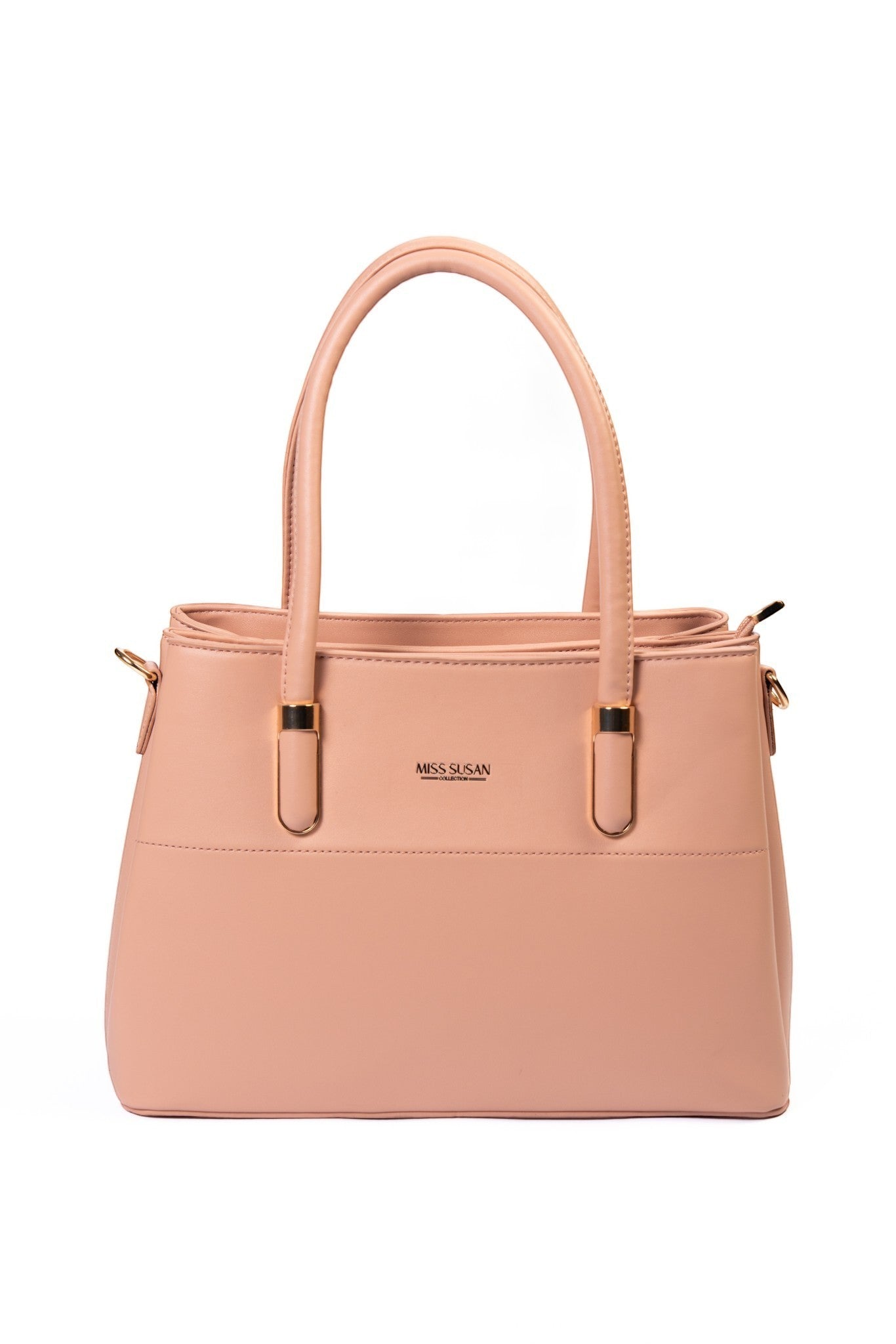 siddhata pink medium PU leather handbag with sturdy top handles and gold-tone hardware accents