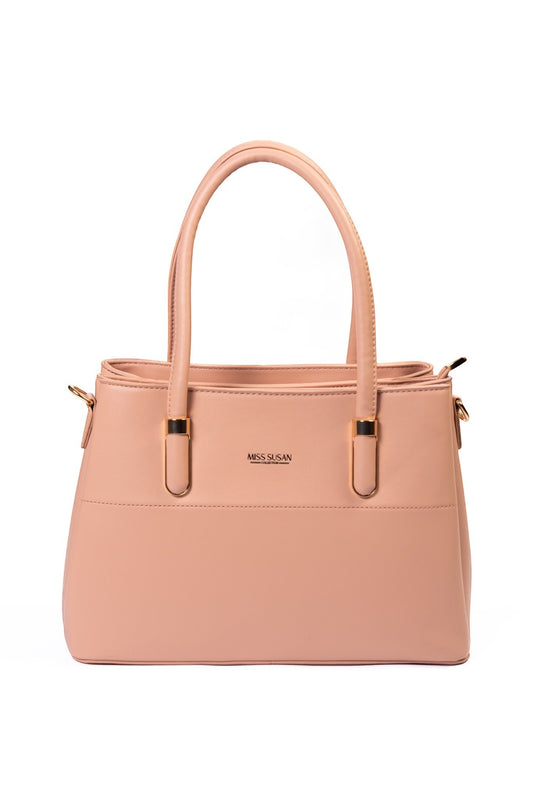 siddhata pink medium PU leather handbag with sturdy top handles and gold-tone hardware accents
